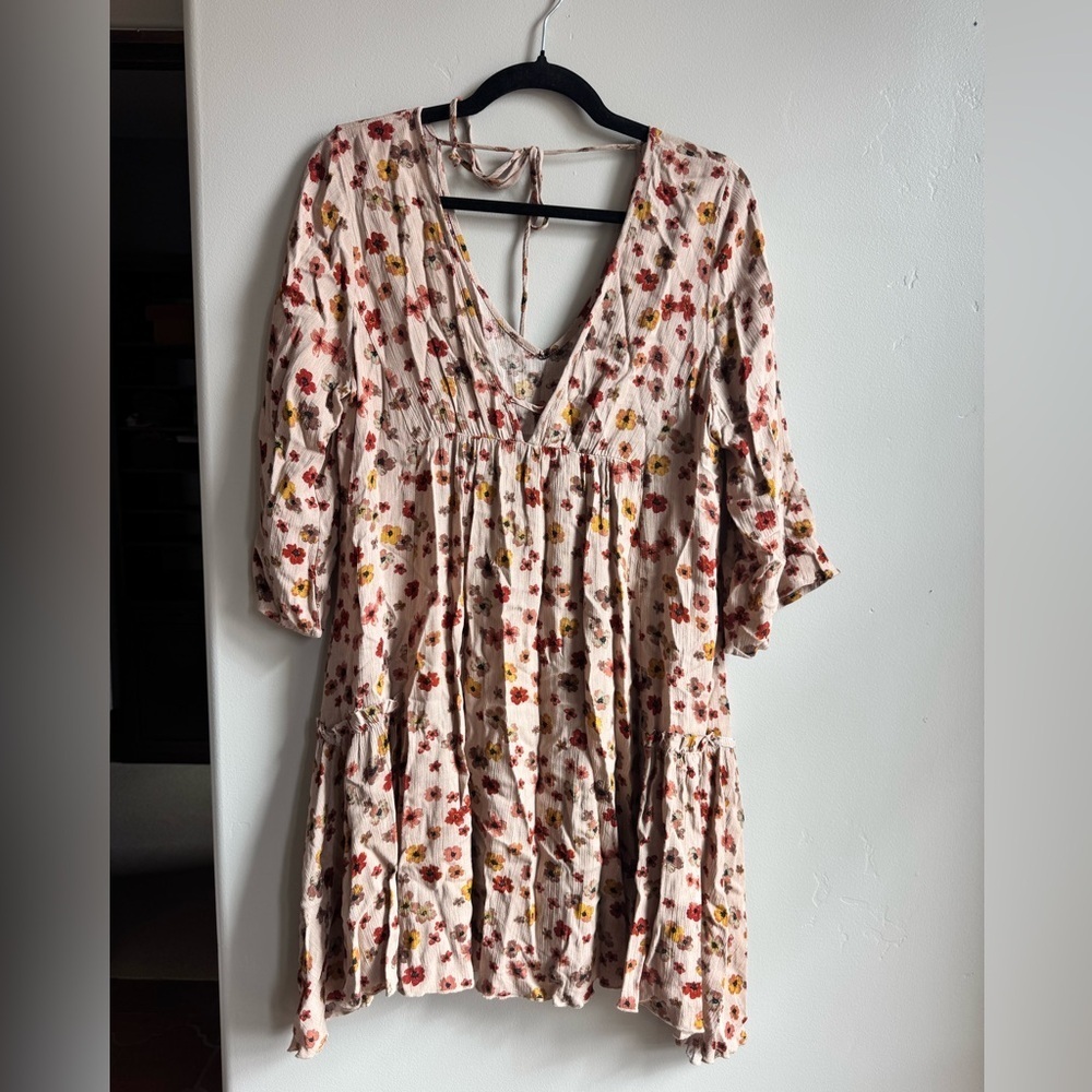 Millibon Floral Cottagecore Boho Mini Dress Tie Back Tiered Flowy Fairycore